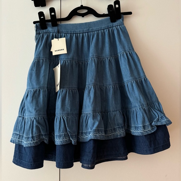 SANDRO Fanfan Tiered Denim Mini Skirt Size 38 New with tags US 6 - Picture 15 of 16
